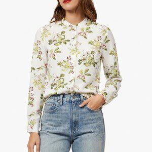Equipment 100% Silk Blouse White Floral Botanical Print Long Sleeve Small